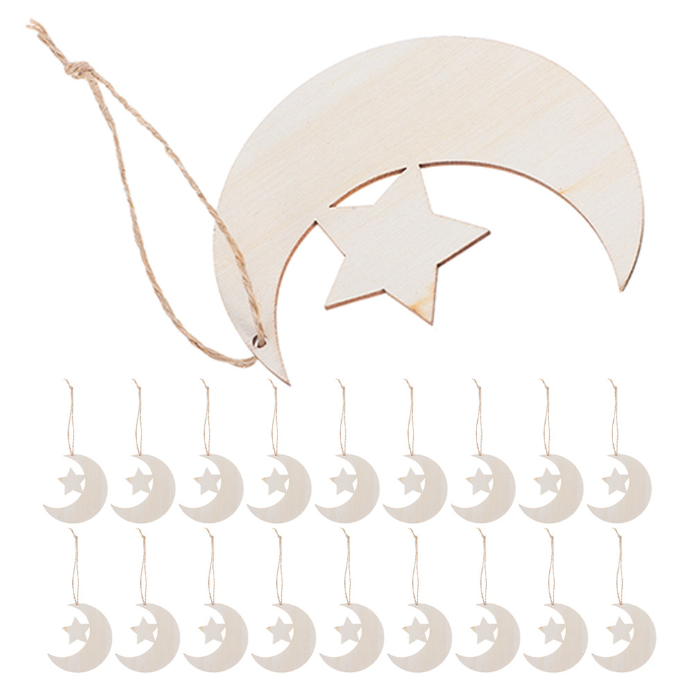 Art And Craft For Nursery - 40 adet Doğal Ahşap Ay ve